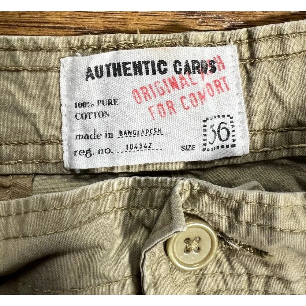 Vintage Authentic Cargos Khaki Original Wash for Comfort Cargo Hiking Shorts 36